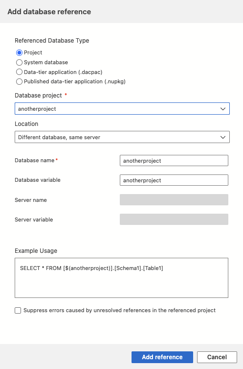 Screenshot of Visual Studio Code add reference dialog.